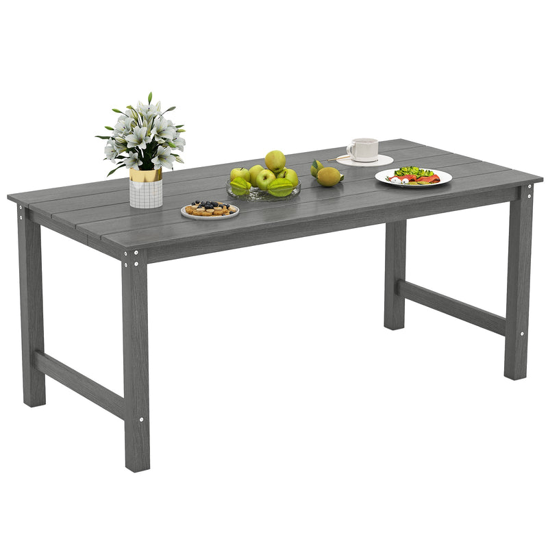 HDPE Outdoor Dining Table for 6 Person with Wood-Like Tabletop and Umbrella Hole by DirectDeals