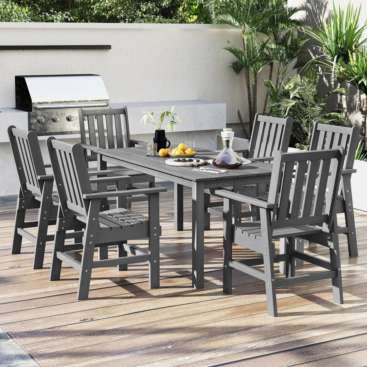 HDPE Outdoor Dining Table for 6 Person with Wood-Like Tabletop and Umbrella Hole by DirectDeals