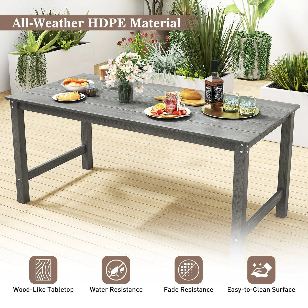 HDPE Outdoor Dining Table for 6 Person with Wood-Like Tabletop and Umbrella Hole by DirectDeals