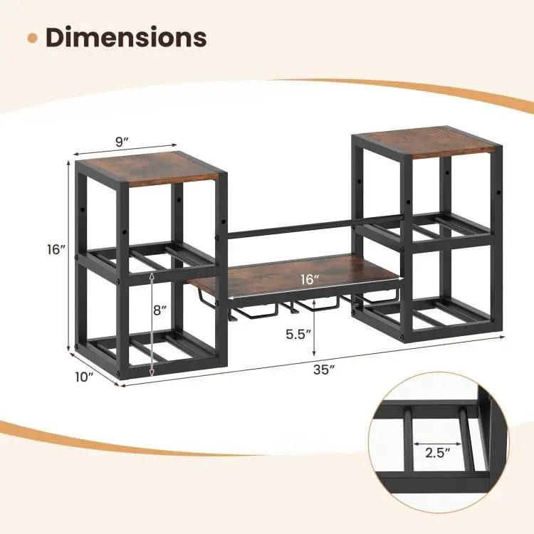 Industrial Wood Metal Wall Mounted Wine Rack Shelf with Glass Holders by HomePacific