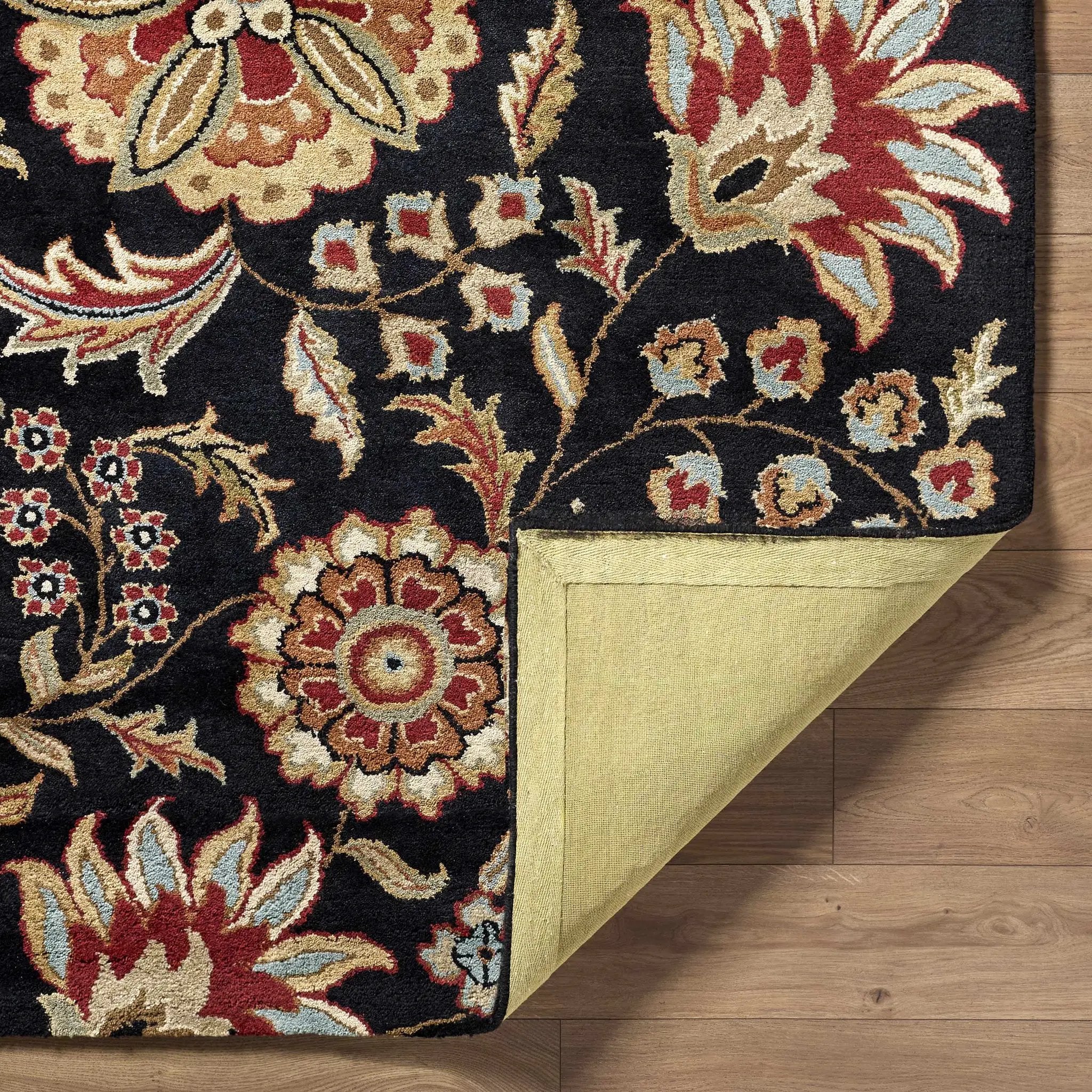 Heaters Black Floral Wool Carpet by Boutique Rugs