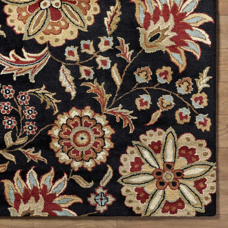 Heaters Black Floral Wool Carpet by Boutique Rugs