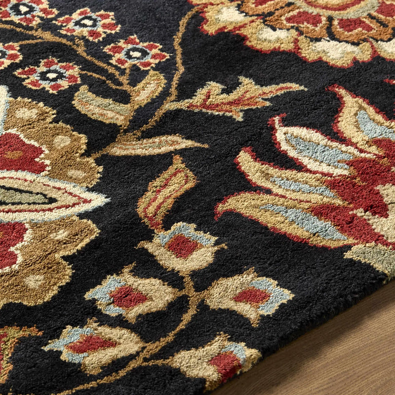 Heaters Black Floral Wool Carpet by Boutique Rugs