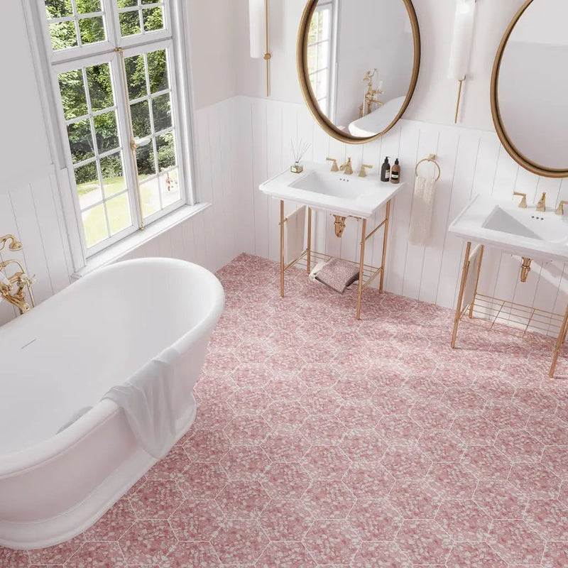 Blush Pink 9x11 Matte Hexagon Porcelain Tile (16 pack, 8.07 sq ft/case) by Apollo Tile