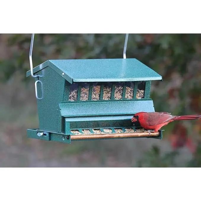 Rugged Green Metal Squirrel-Proof Bird Feeder with Easy-Refill Top by HomePacific