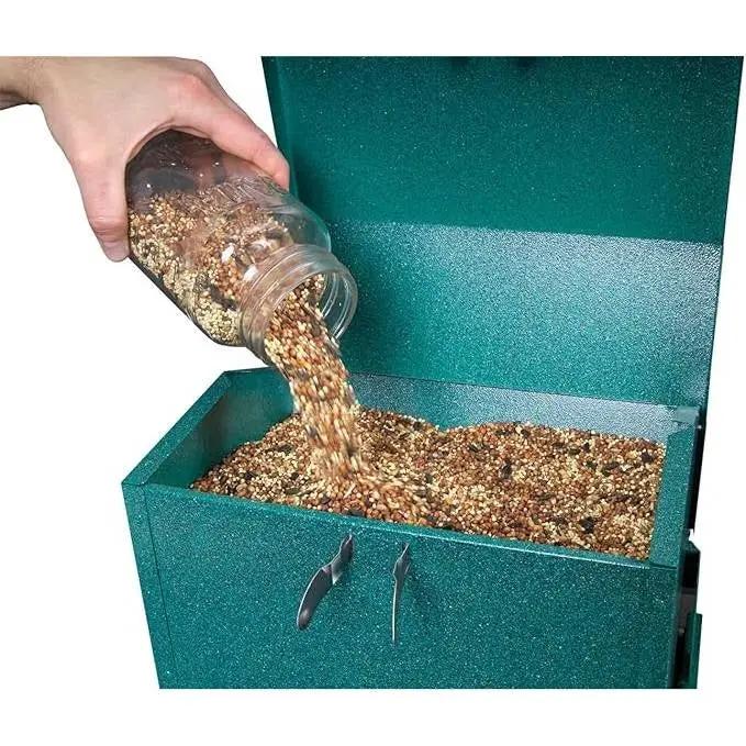 Rugged Green Metal Squirrel-Proof Bird Feeder with Easy-Refill Top by HomePacific