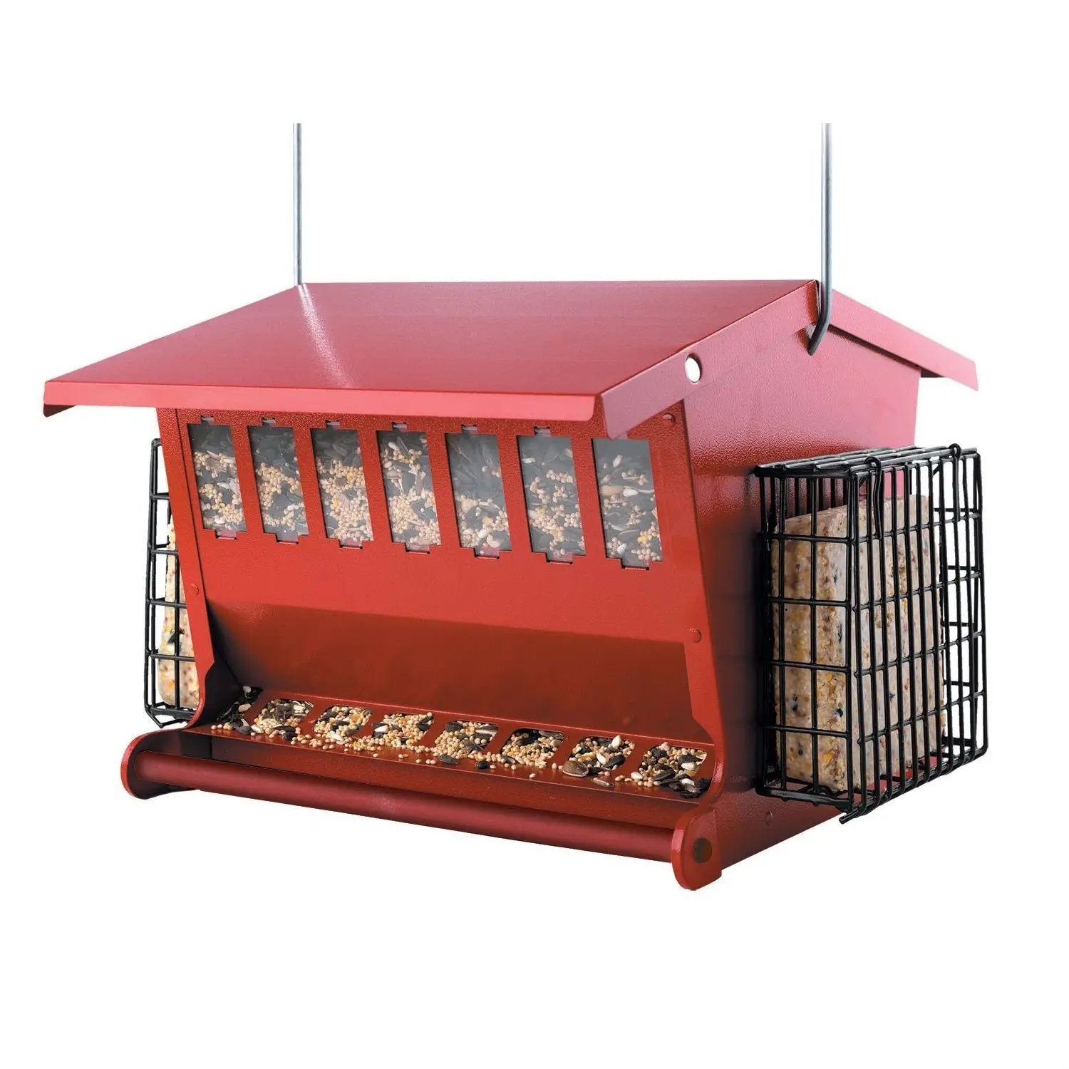 Red Metal House Shaped Bird Feeder with Heavy Duty Hanger by HomePacific