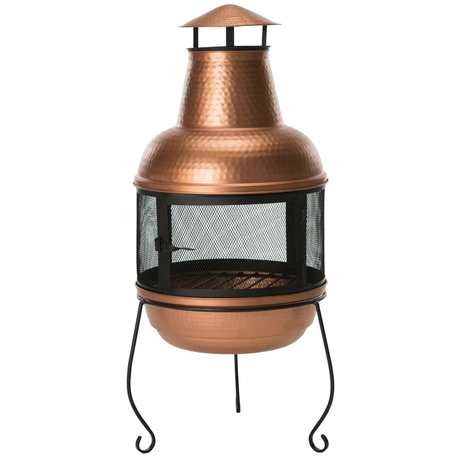 Hammered Copper and Iron Chiminea Fire Pit with Stand by HomePacific