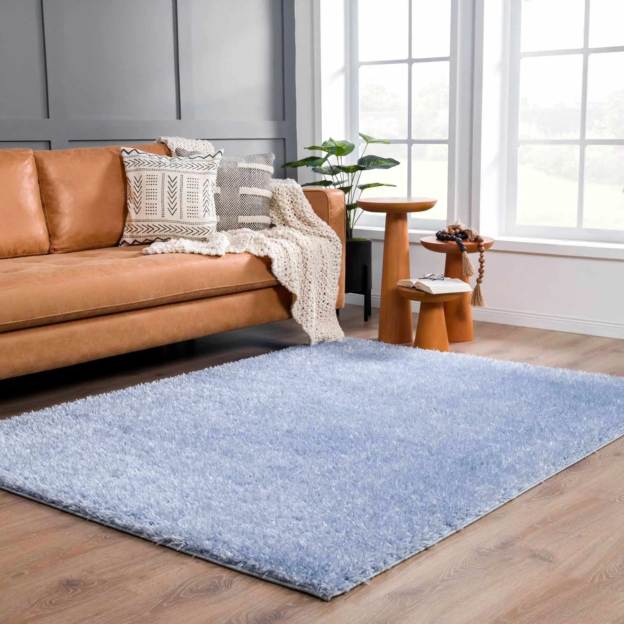 Faina Solid Aqua Shag Washable Area Rug - Clearance by Boutique Rugs