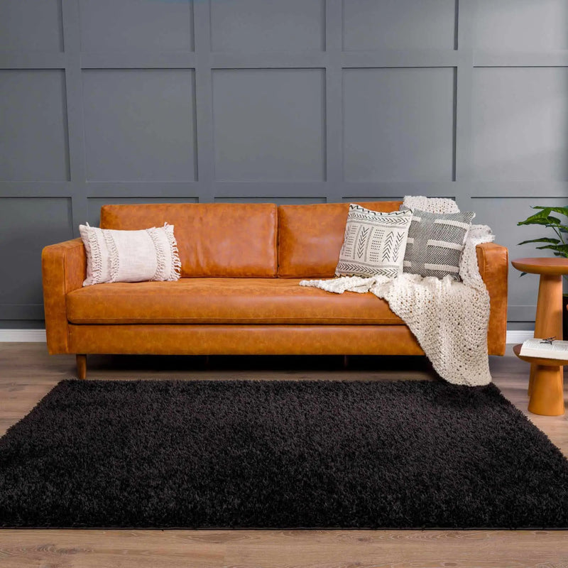 Faina Solid Black Shag Washable Area Rug - Clearance by Boutique Rugs