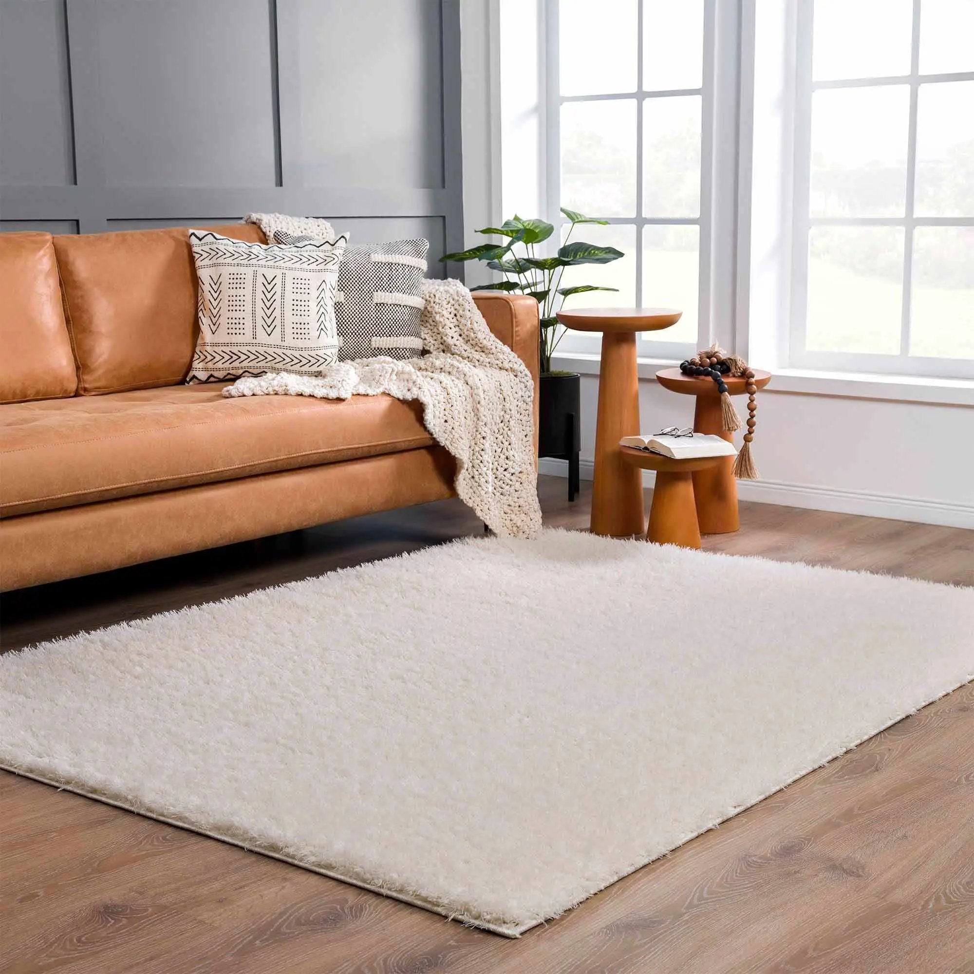 Faina Solid Cream Shag Washable Area Rug - Clearance by Boutique Rugs