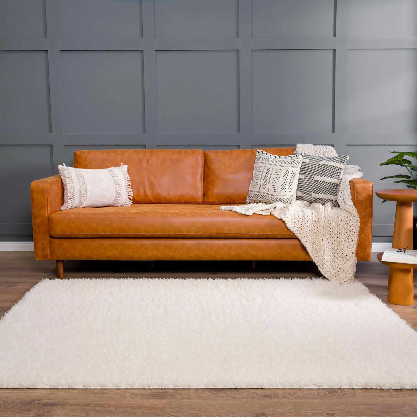 Faina Solid Cream Shag Washable Area Rug - Clearance by Boutique Rugs