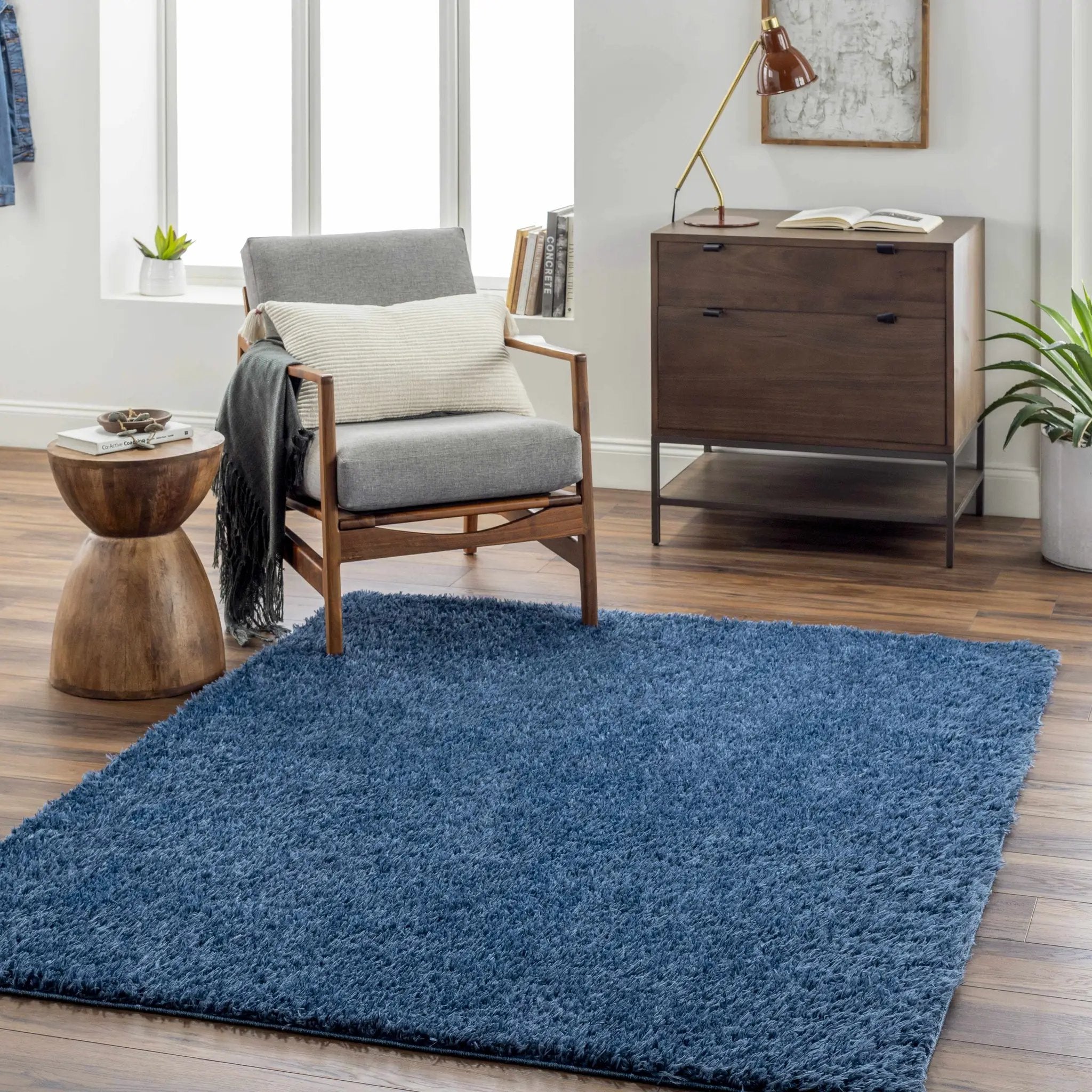 Faina Solid Dark Blue Shag Washable Area Rug - Clearance by Boutique Rugs