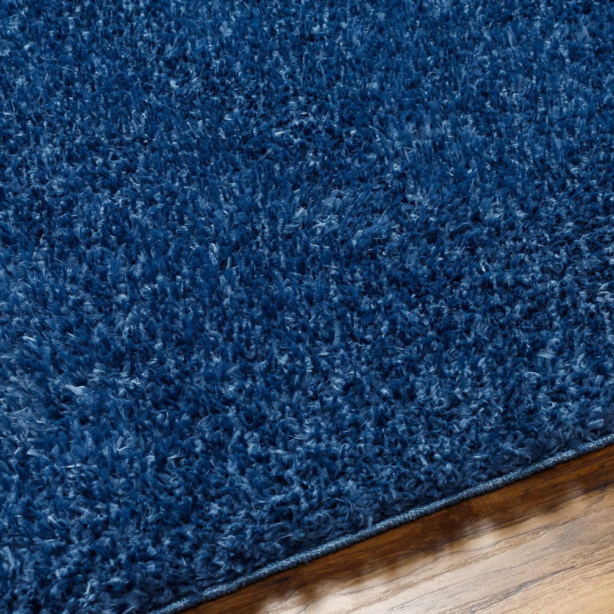Faina Solid Dark Blue Shag Washable Area Rug - Clearance by Boutique Rugs
