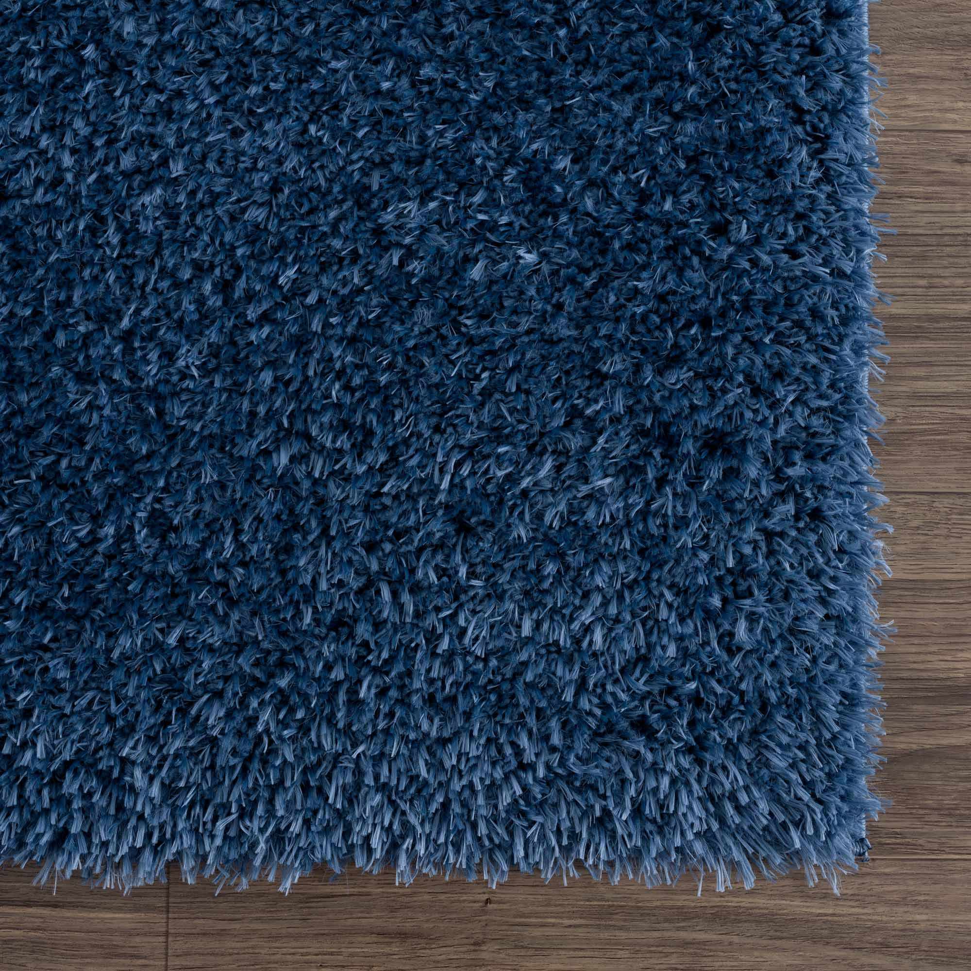 Faina Solid Dark Blue Shag Washable Area Rug - Clearance by Boutique Rugs