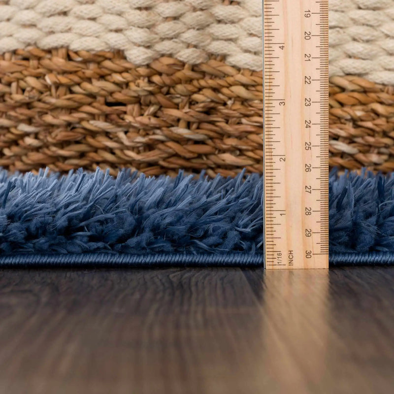 Faina Solid Dark Blue Shag Washable Area Rug - Clearance by Boutique Rugs