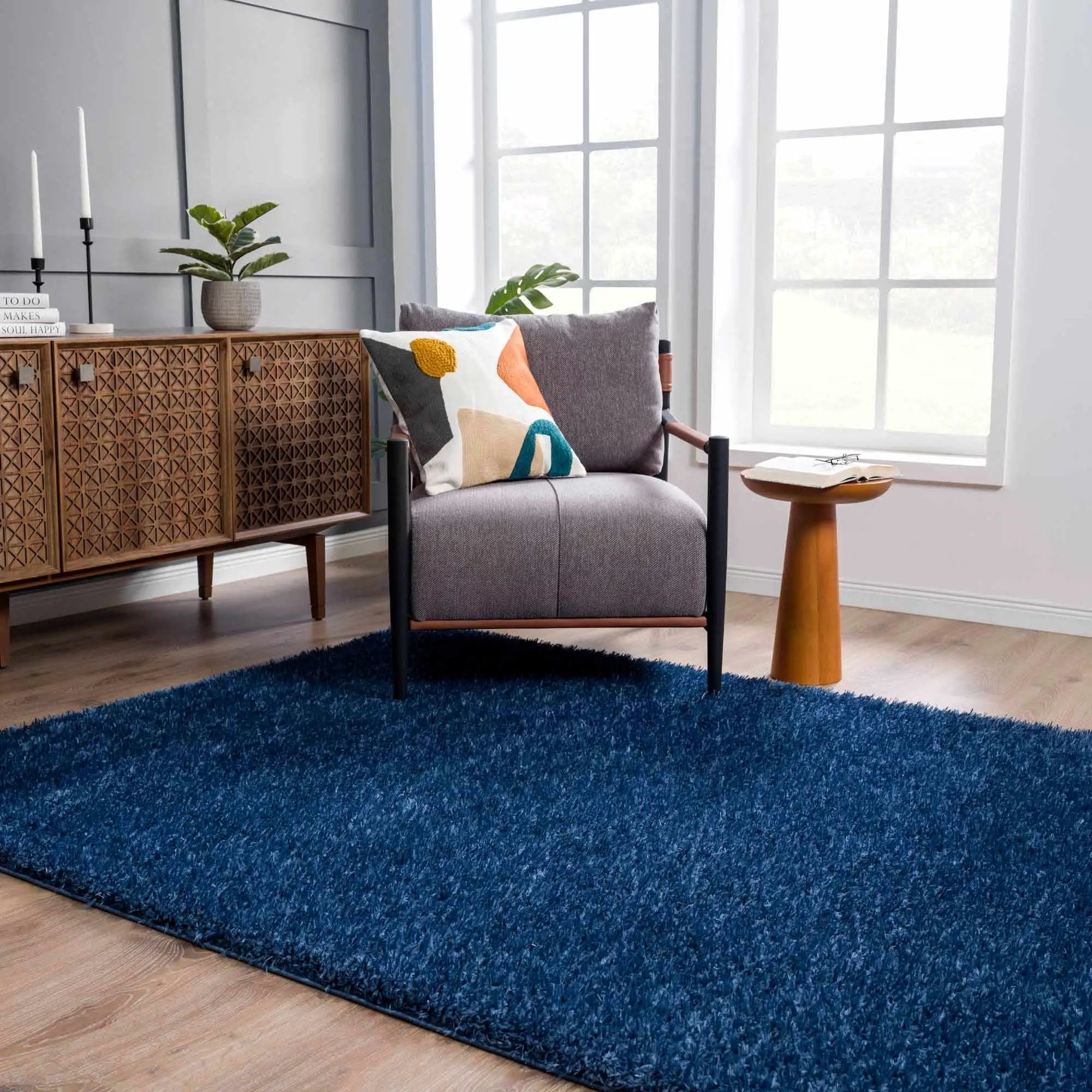 Faina Solid Dark Blue Shag Washable Area Rug - Clearance by Boutique Rugs