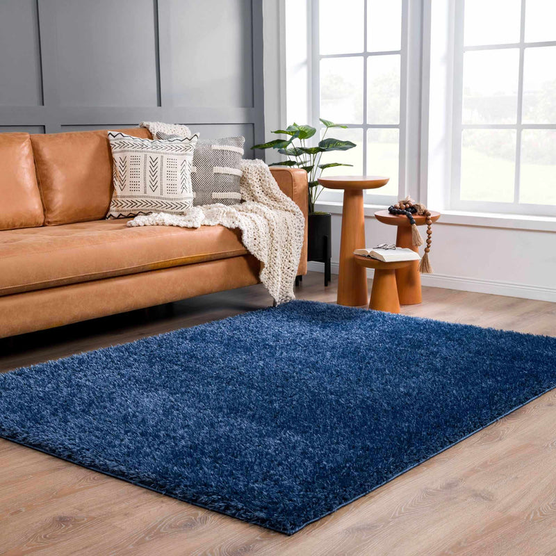 Faina Solid Dark Blue Shag Washable Area Rug - Clearance by Boutique Rugs
