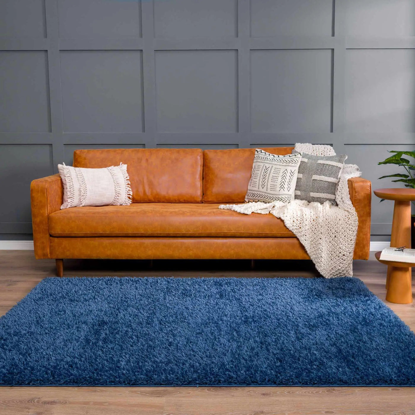 Faina Solid Dark Blue Shag Washable Area Rug - Clearance by Boutique Rugs