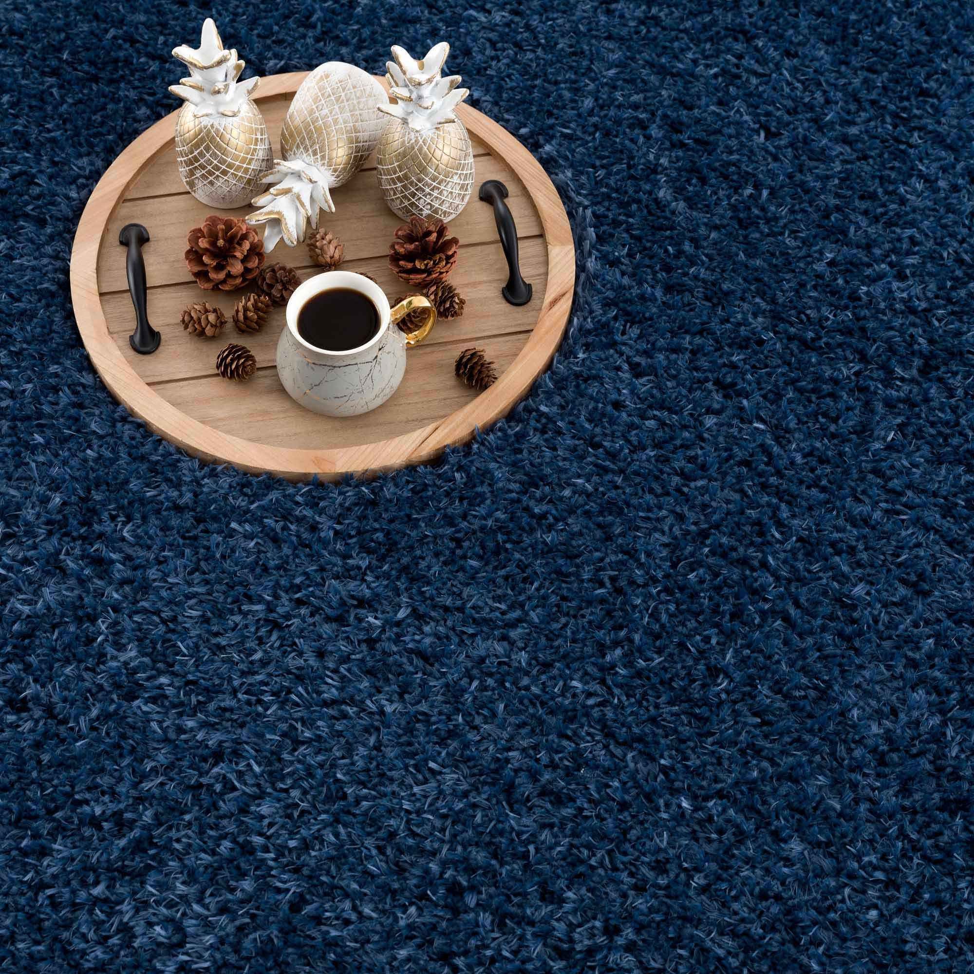 Faina Solid Dark Blue Shag Washable Area Rug - Clearance by Boutique Rugs