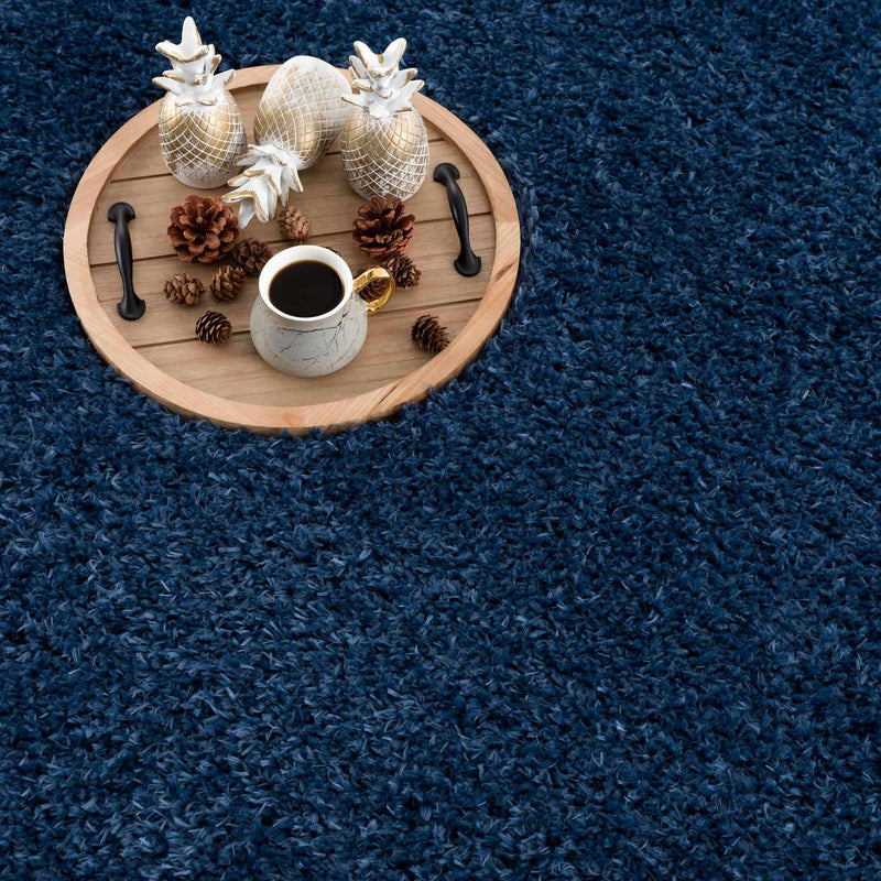 Faina Solid Dark Blue Shag Washable Area Rug - Clearance by Boutique Rugs