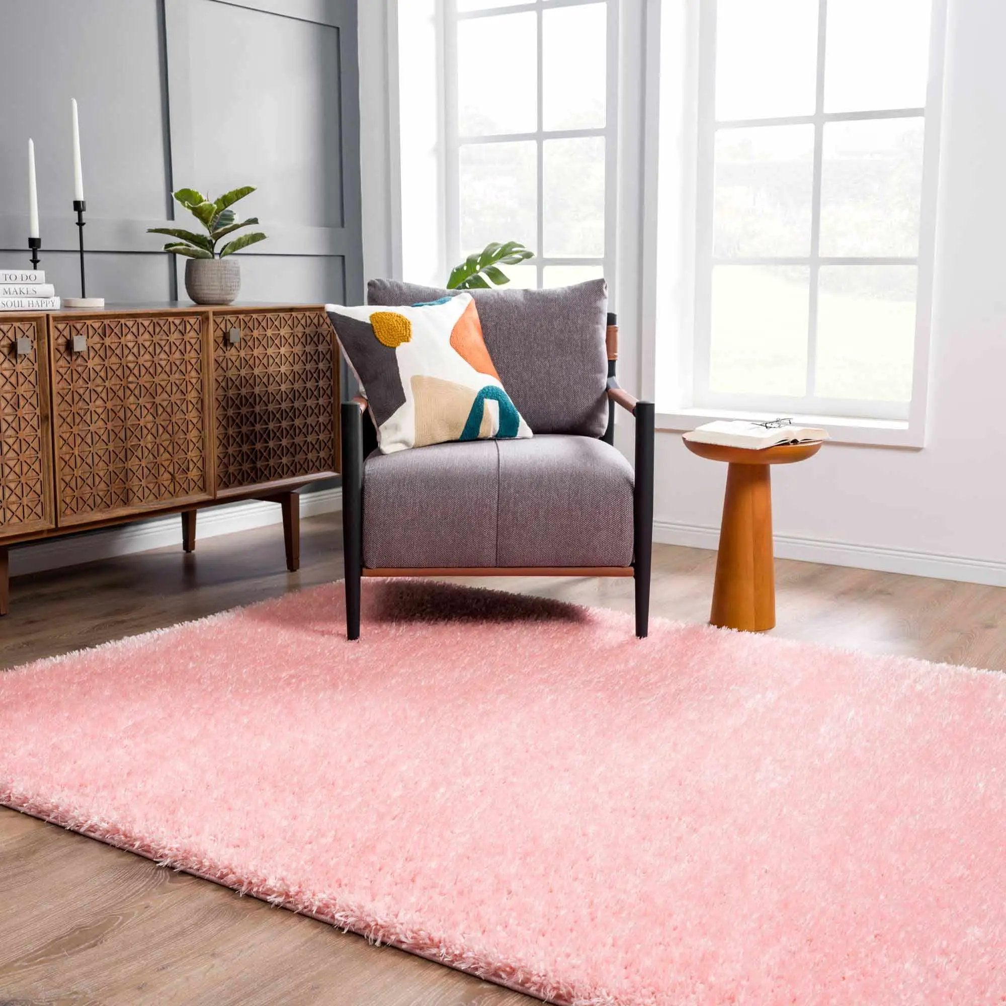 Faina Solid Pink Shag Washable Area Rug - Clearance by Boutique Rugs