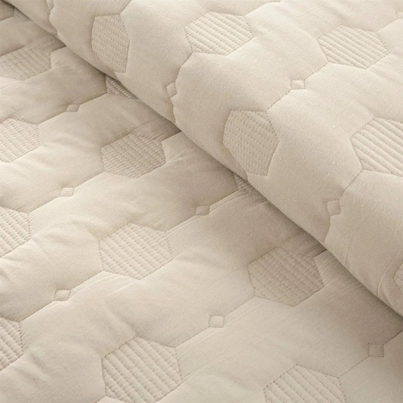 Full/Queen size Lightweight Beige Textured Cotton 3 Piece Quilt Set by HomePacific