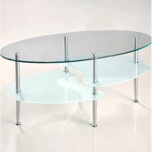Modern Oval Glass Coffee Table with Chrome Metal Legs by HomePacific