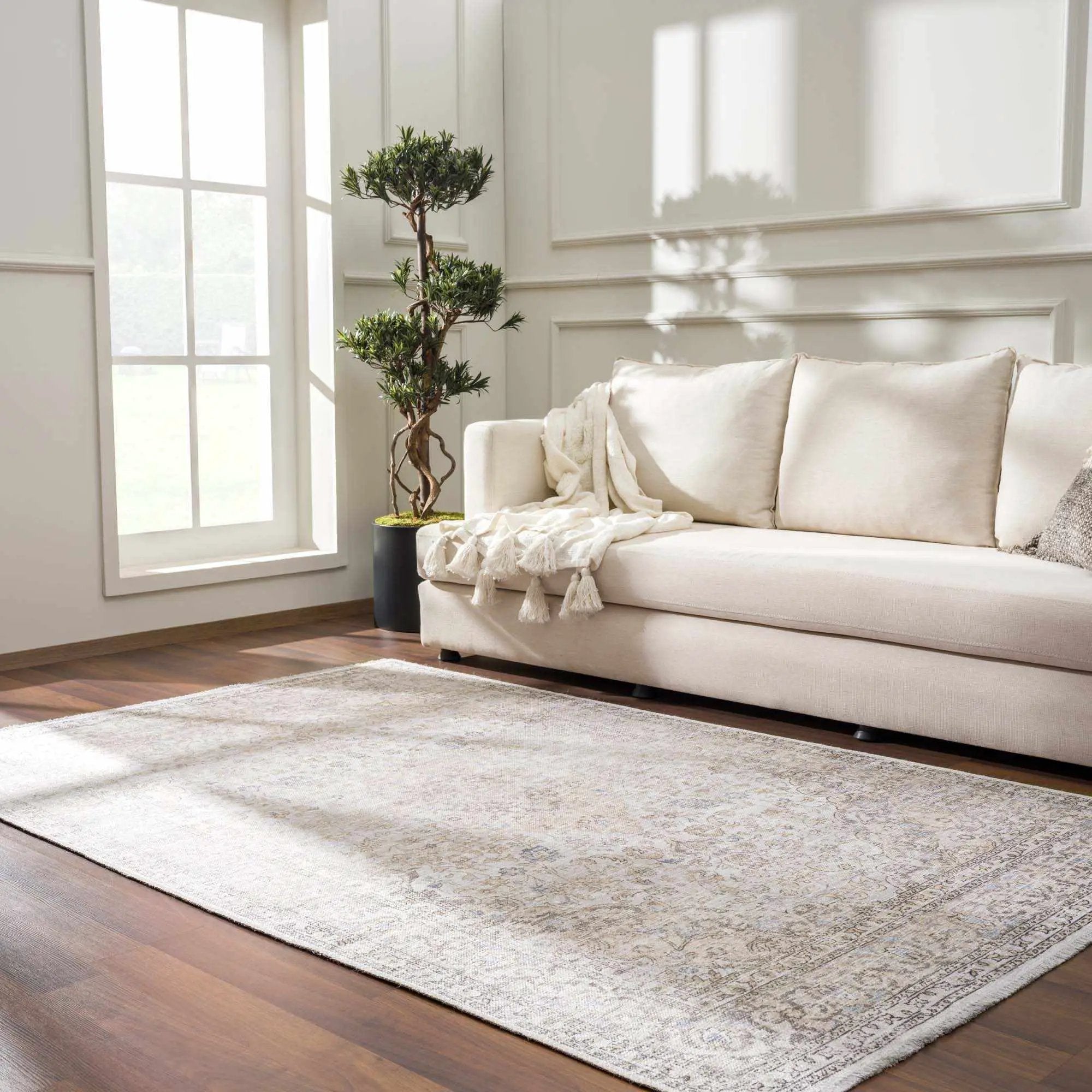 Cream Holi-2301 Washable Area Rug by Hauteloom