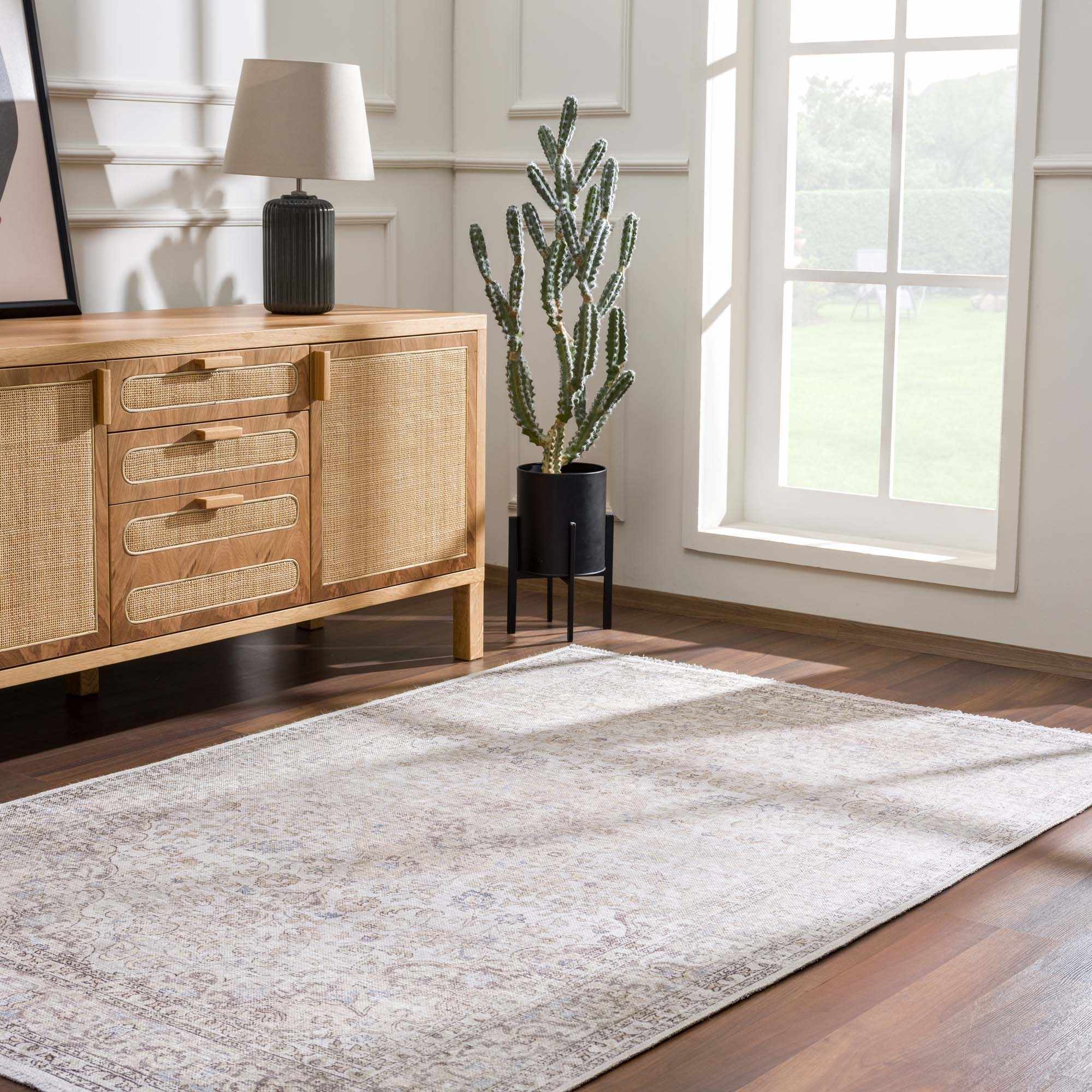 Cream Holi-2301 Washable Area Rug by Hauteloom