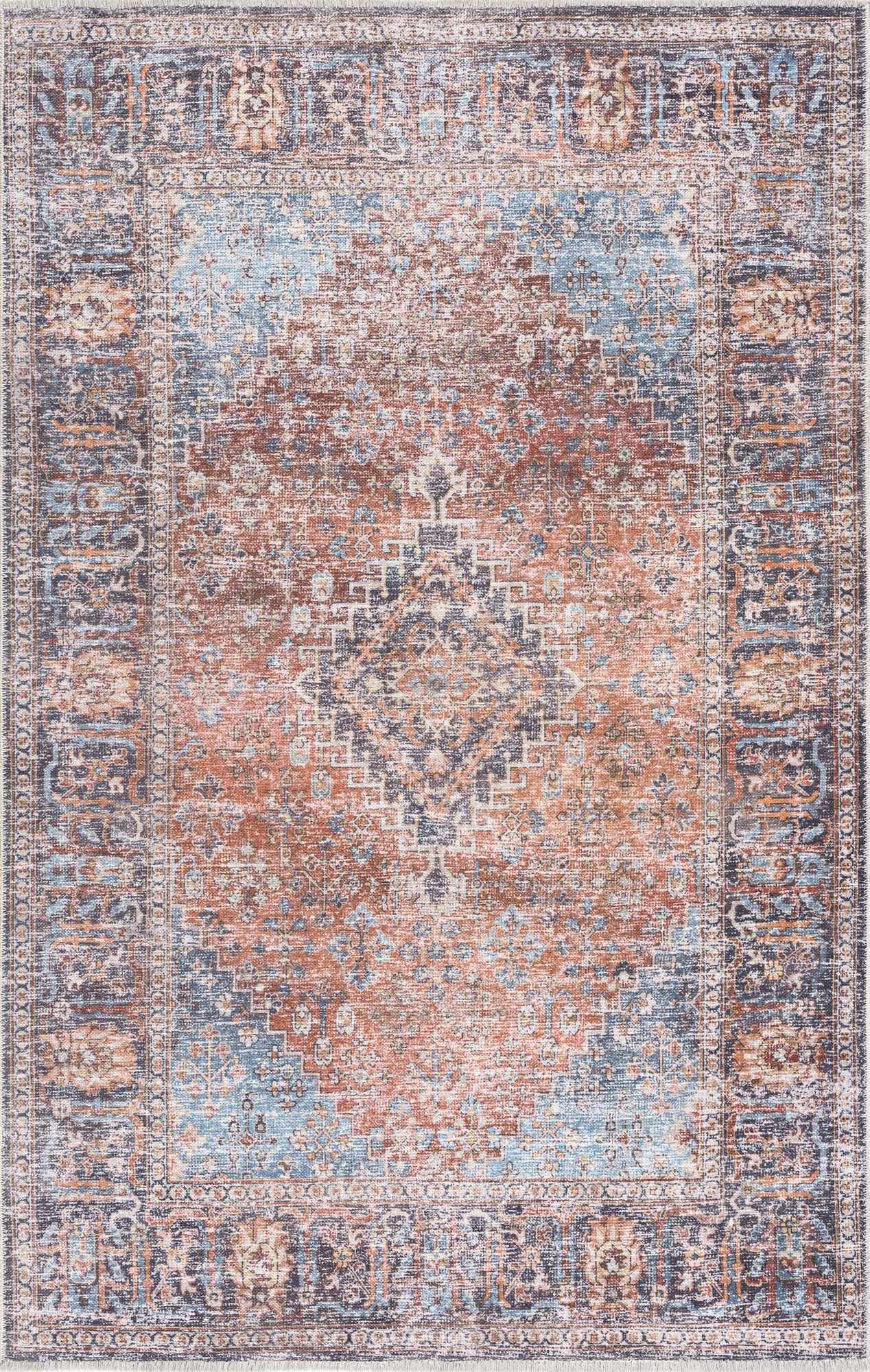 Blue Burgundy Holi-2302 Washable Area Rug by Hauteloom