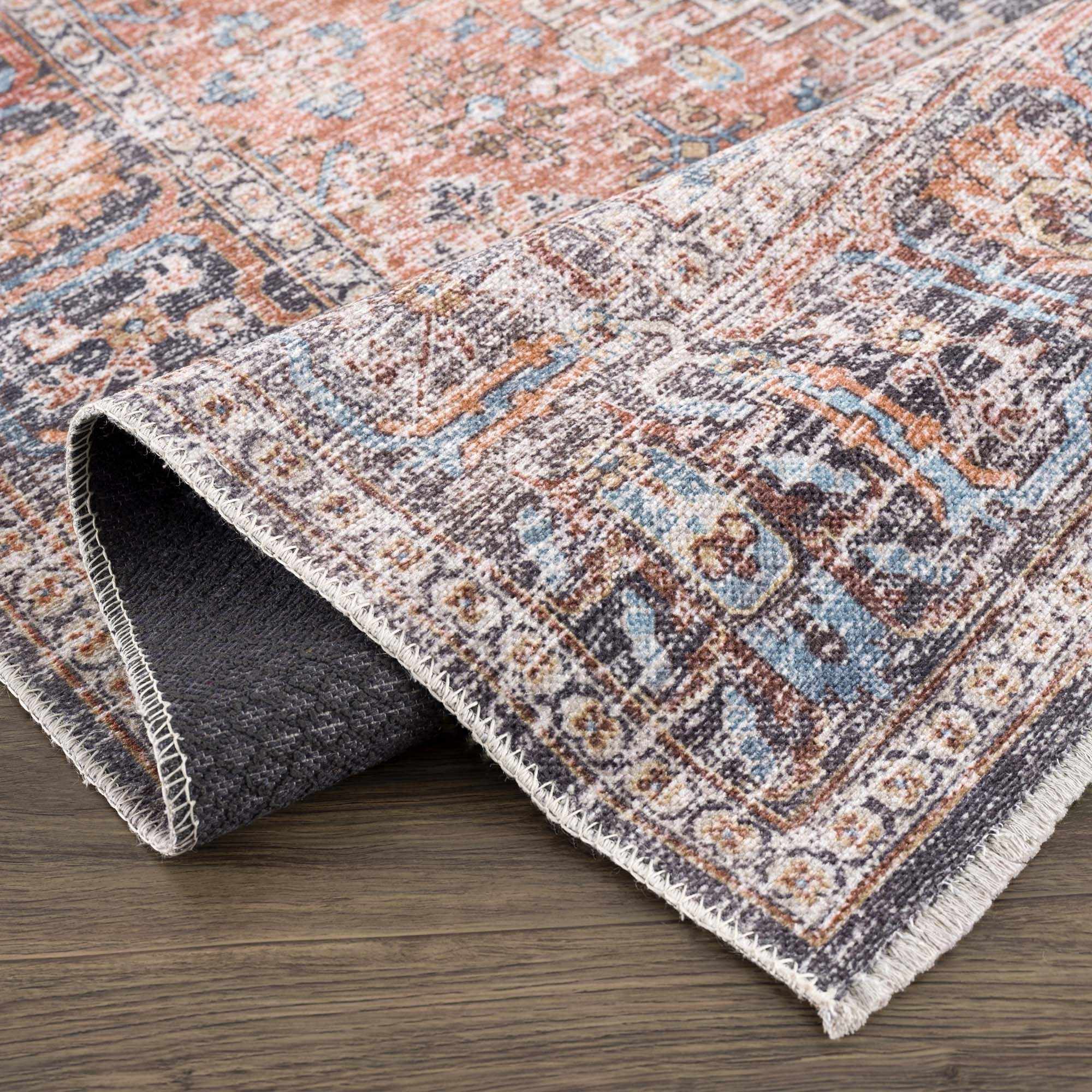 Blue Burgundy Holi-2302 Washable Area Rug by Hauteloom