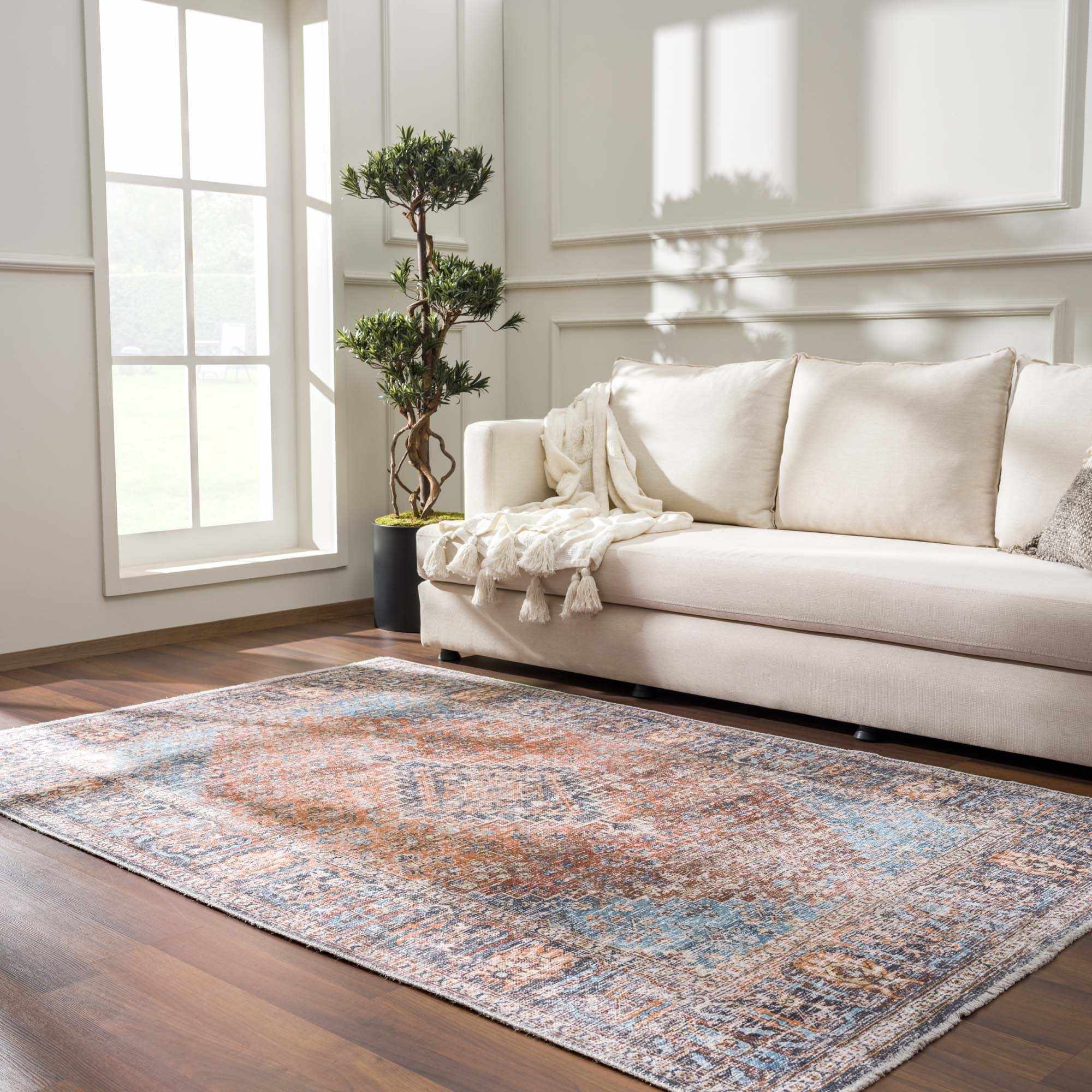 Blue Burgundy Holi-2302 Washable Area Rug by Hauteloom