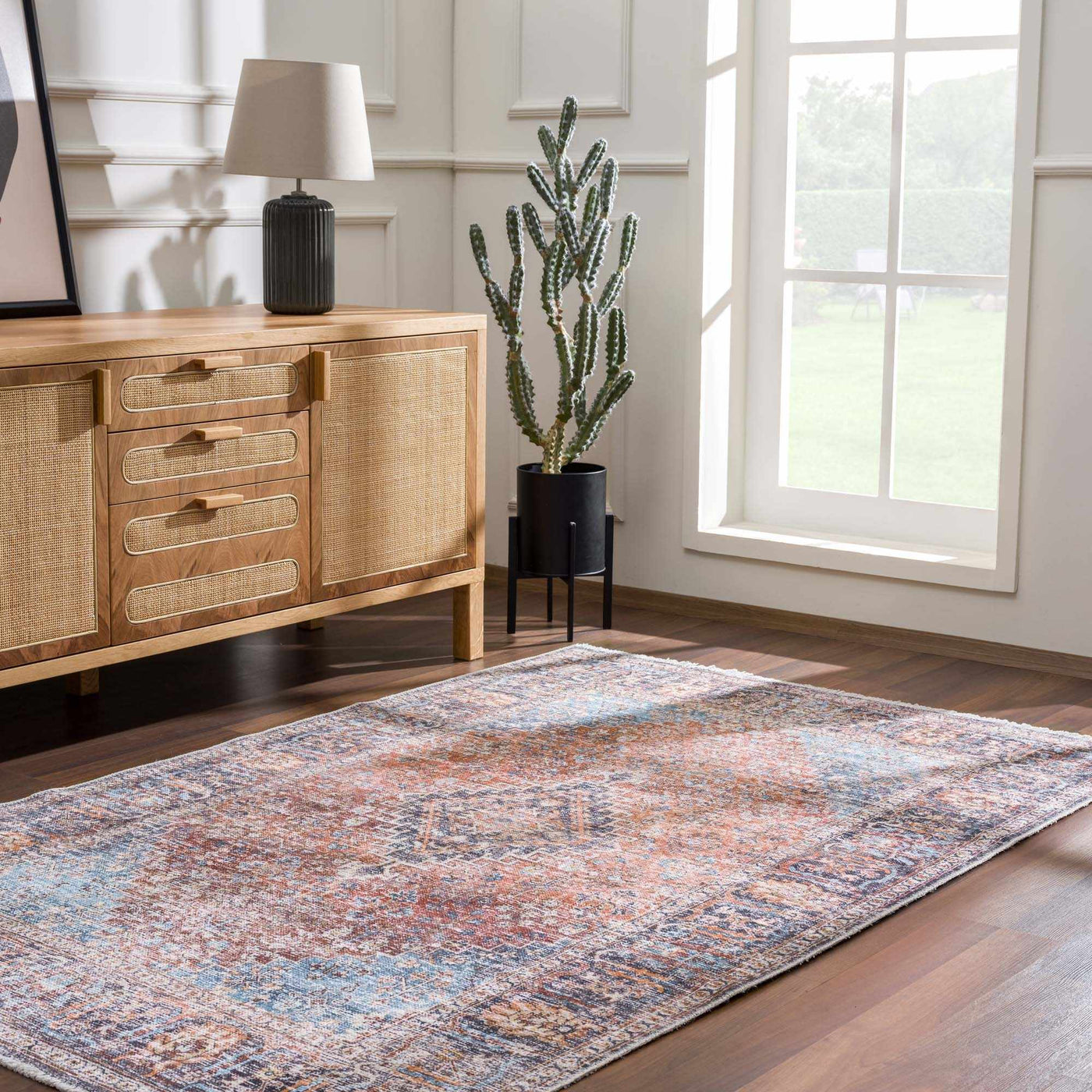 Blue Burgundy Holi-2302 Washable Area Rug by Hauteloom