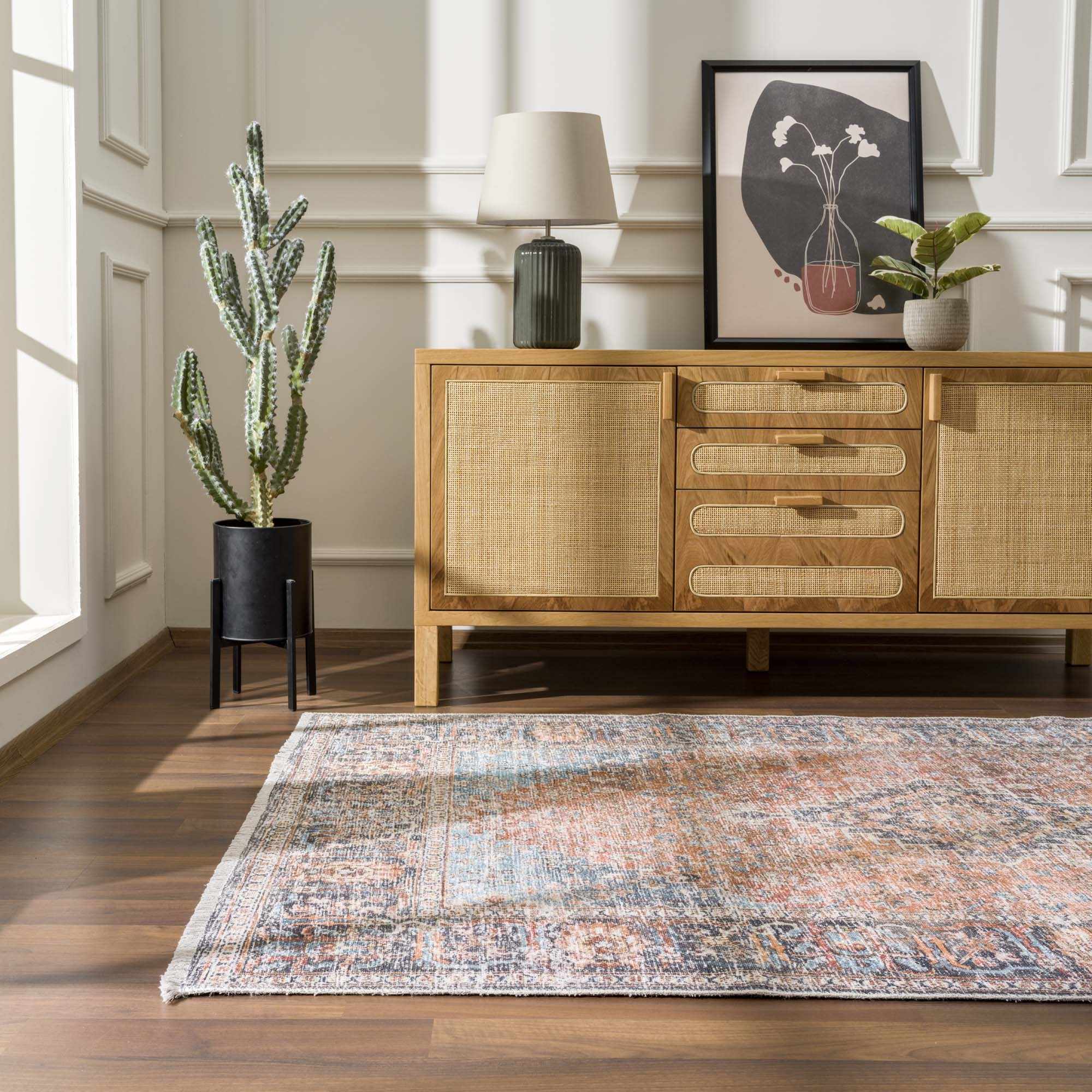 Blue Burgundy Holi-2302 Washable Area Rug by Hauteloom