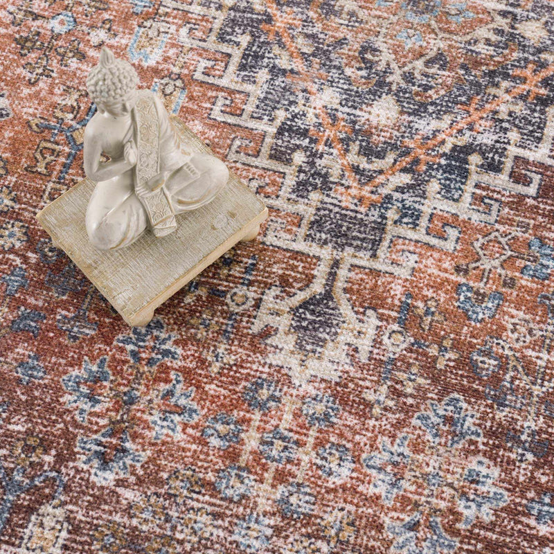 Blue Burgundy Holi-2302 Washable Area Rug by Hauteloom