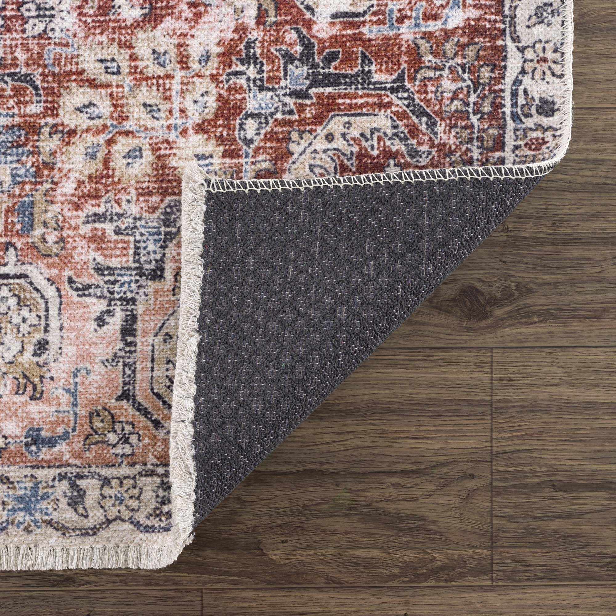 Burgundy Holi-2303 Washable Area Rug by Hauteloom