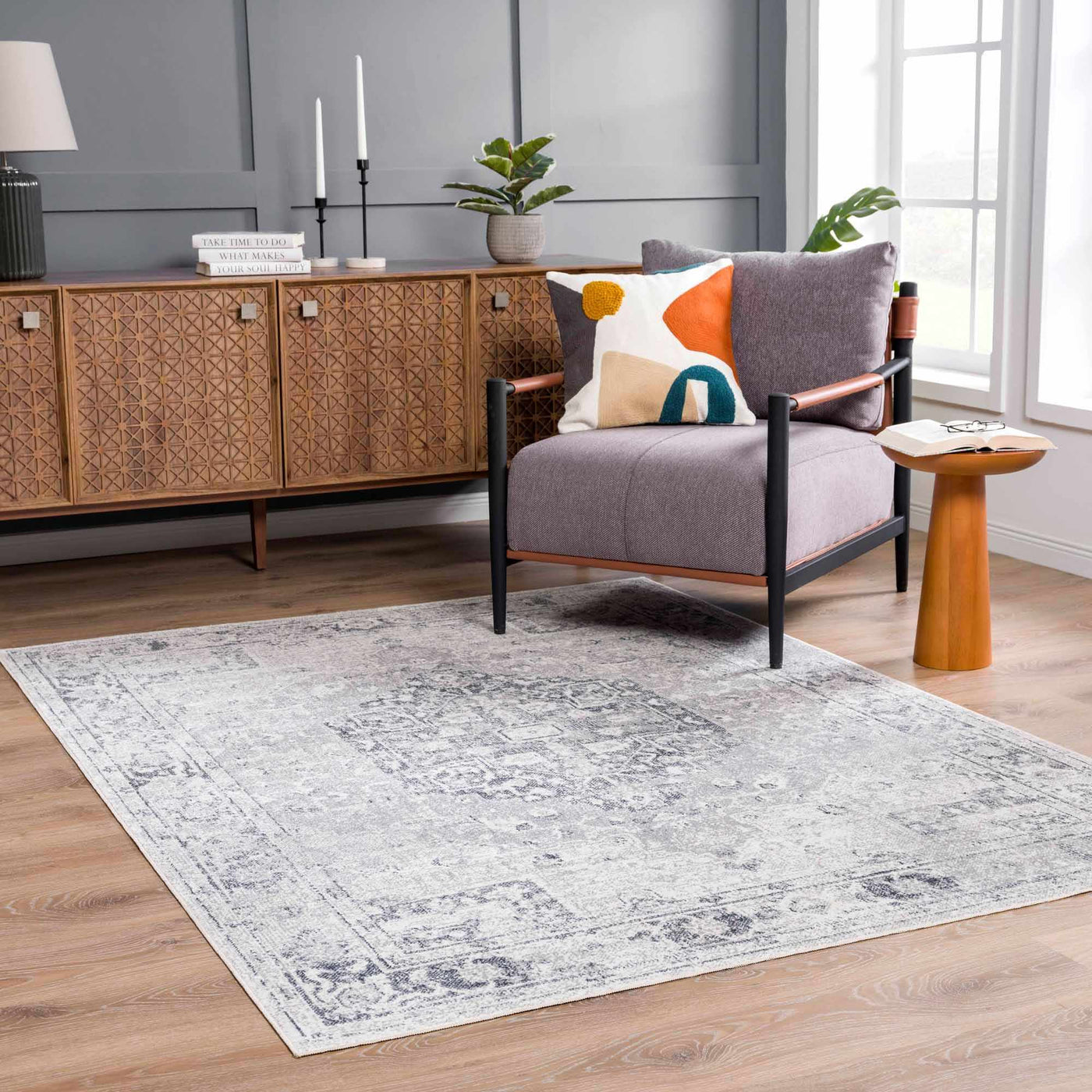 Akram Antrasit Flat Pile Washable Rug by Boutique Rugs