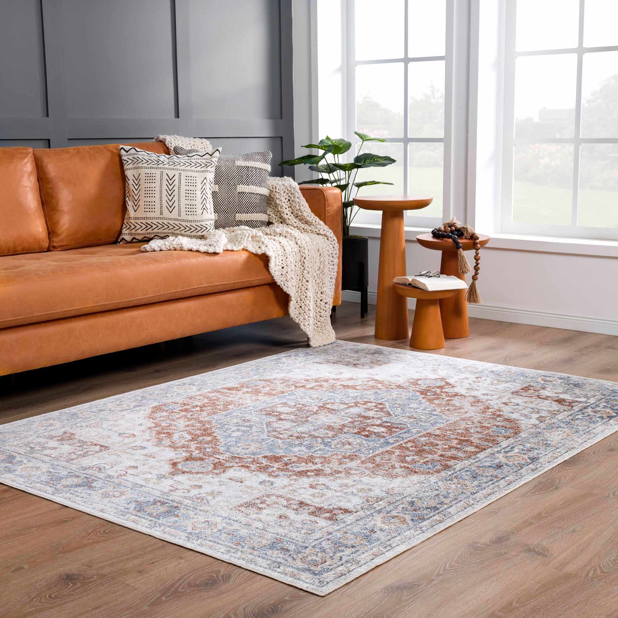 Akram Gray & Orange Washable Area Rug - Clearance by Boutique Rugs