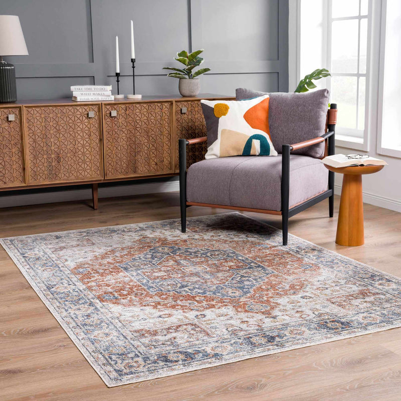 Akram Gray & Orange Washable Area Rug - Clearance by Boutique Rugs