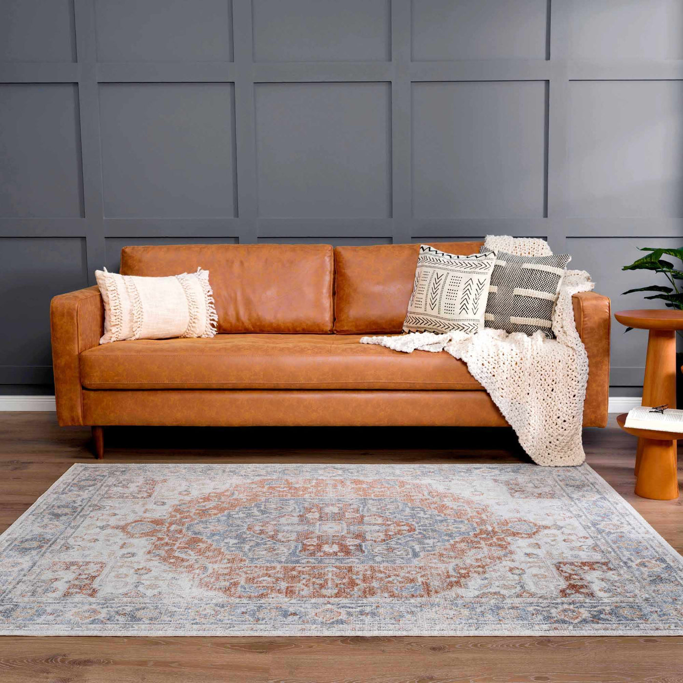 Akram Gray & Orange Washable Area Rug - Clearance by Boutique Rugs