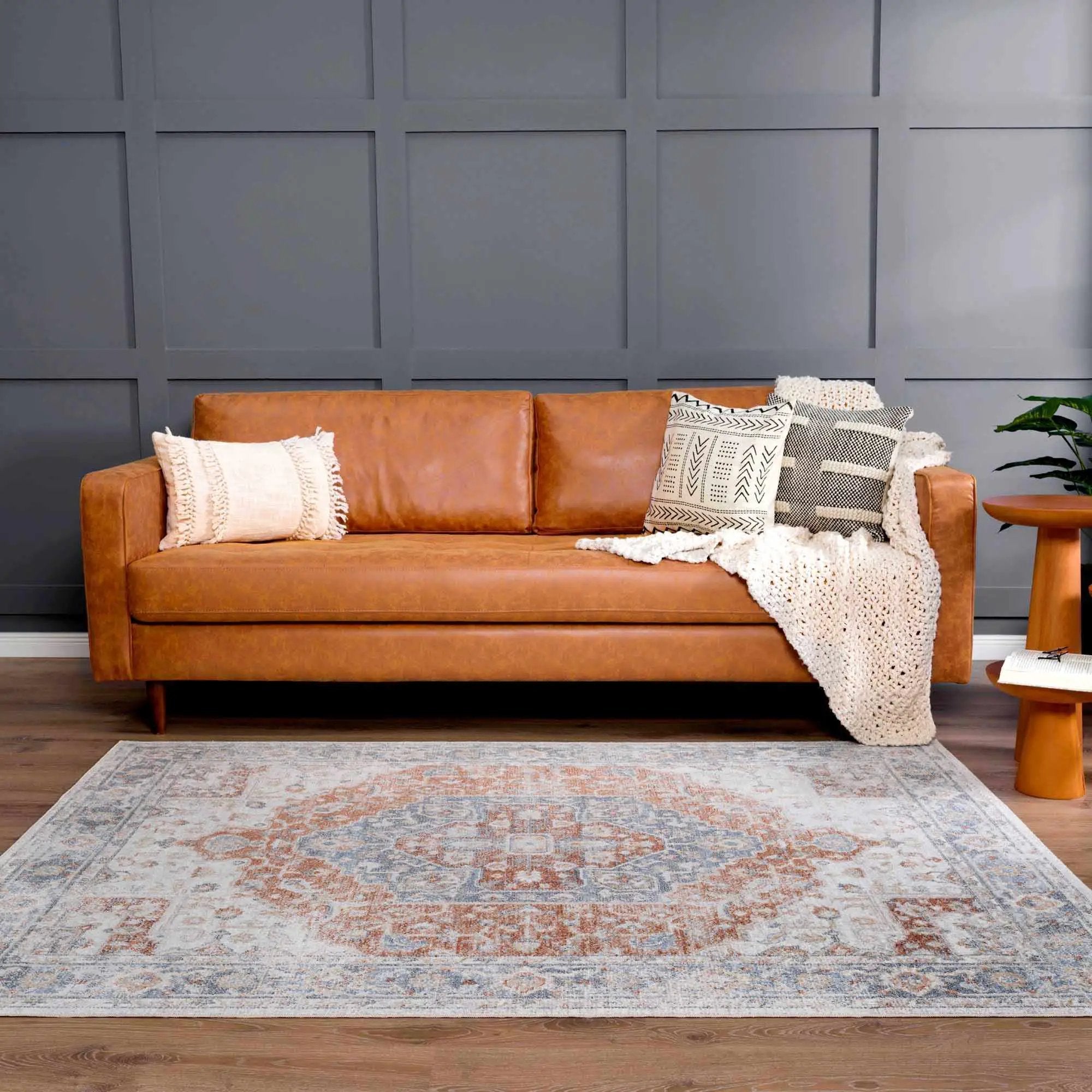 Akram Gray & Orange Washable Area Rug - Clearance by Boutique Rugs