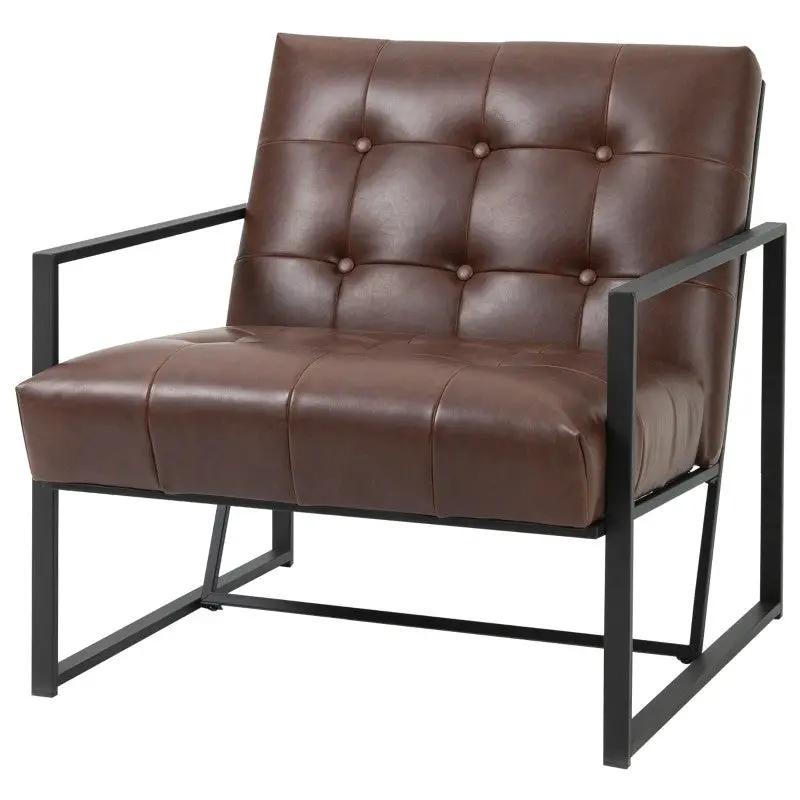 Retro Tufted Faux Leather Metal Frame Accent Chair - Brown by HomePacific
