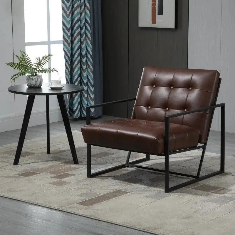 Retro Tufted Faux Leather Metal Frame Accent Chair - Brown by HomePacific