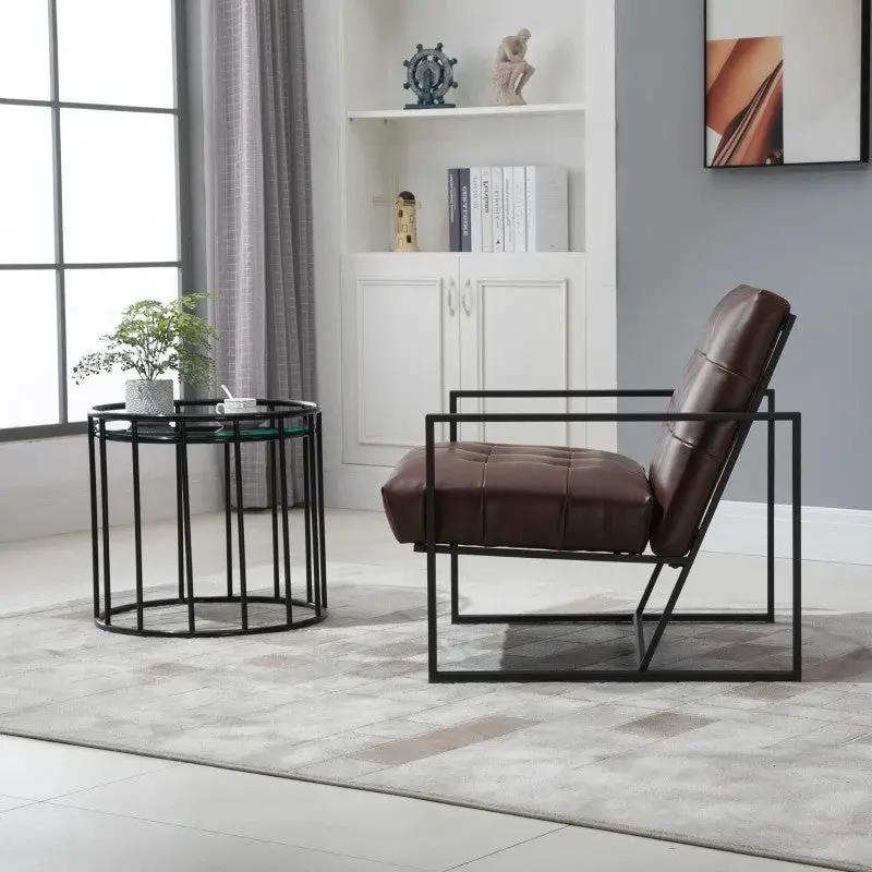 Retro Tufted Faux Leather Metal Frame Accent Chair - Brown by HomePacific