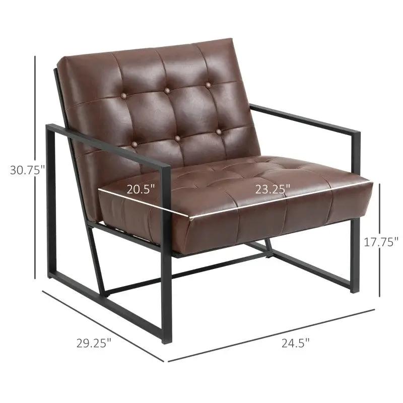 Retro Tufted Faux Leather Metal Frame Accent Chair - Brown by HomePacific