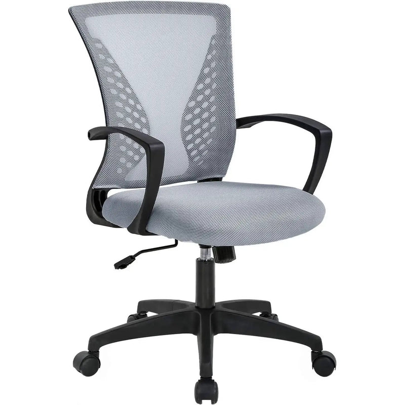 Gray Modern Mid-Back Ergonomic Mesh Office Desk Chair with Armrest on Wheels by HomePacific