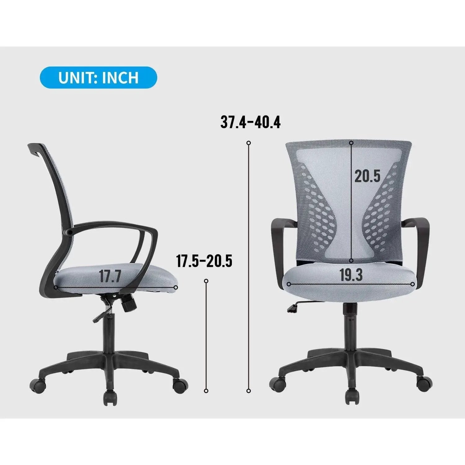 Gray Modern Mid-Back Ergonomic Mesh Office Desk Chair with Armrest on Wheels by HomePacific
