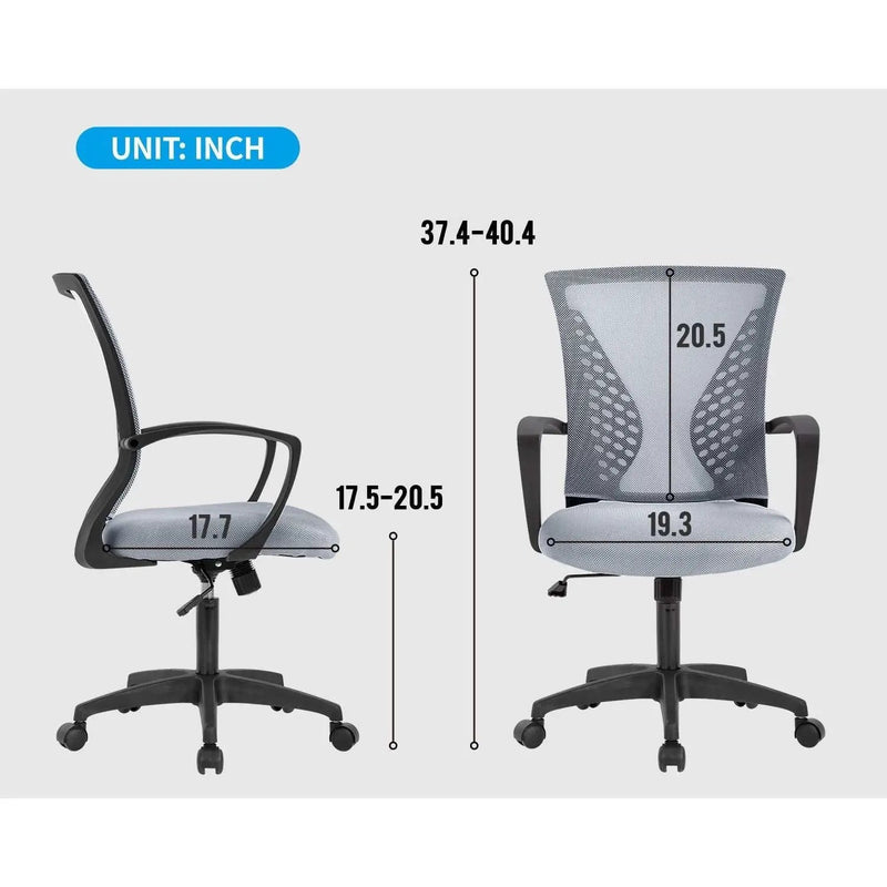 Gray Modern Mid-Back Ergonomic Mesh Office Desk Chair with Armrest on Wheels by HomePacific