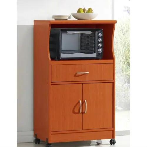 Mahogany Wood Finish Kitchen Cabinet Microwave Cart by HomePacific